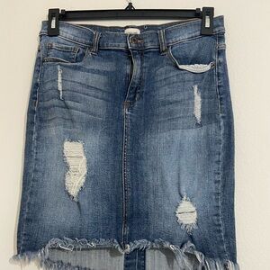 Sneak Peek Frayed Hem Denim Mini Skirt
